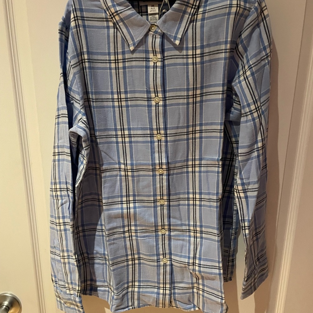 Lands' End Blue Plaid Women's Button Down Shirt